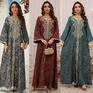 AB487 晚礼服提花刺绣连衣裙钉珠时尚Kaftan