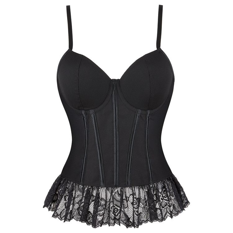 新款双吊带有罩杯网纱蕾丝裙边性