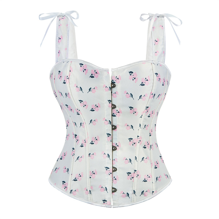 新款双肩带花草图案女士美体收腰