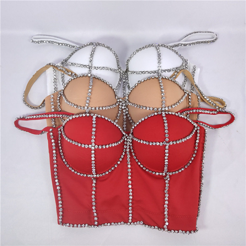 2021新款欧美抹胸韩版个性闪钻肩带小吊带短款钉珠吊带背心
