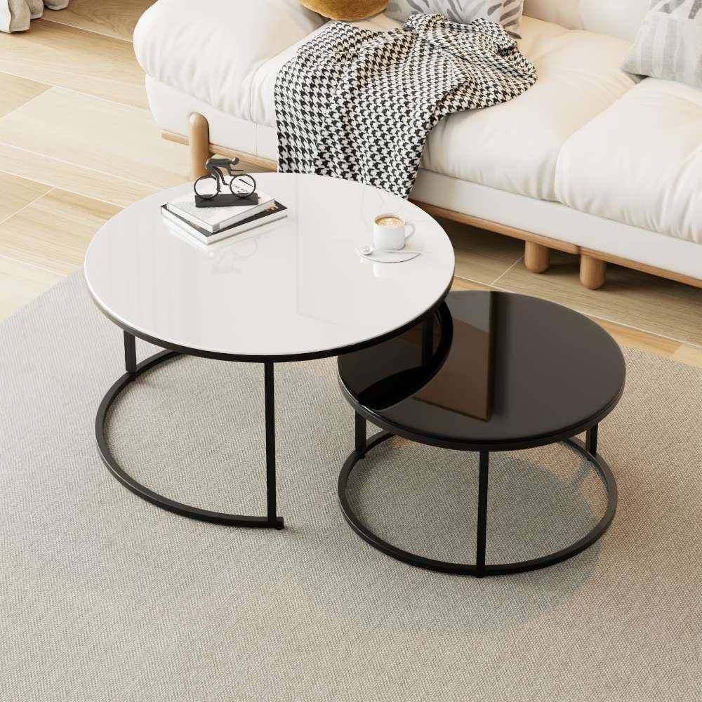 小户型轻奢感茶几组合桌客厅家用现代简约圆形可伸缩玻璃茶几