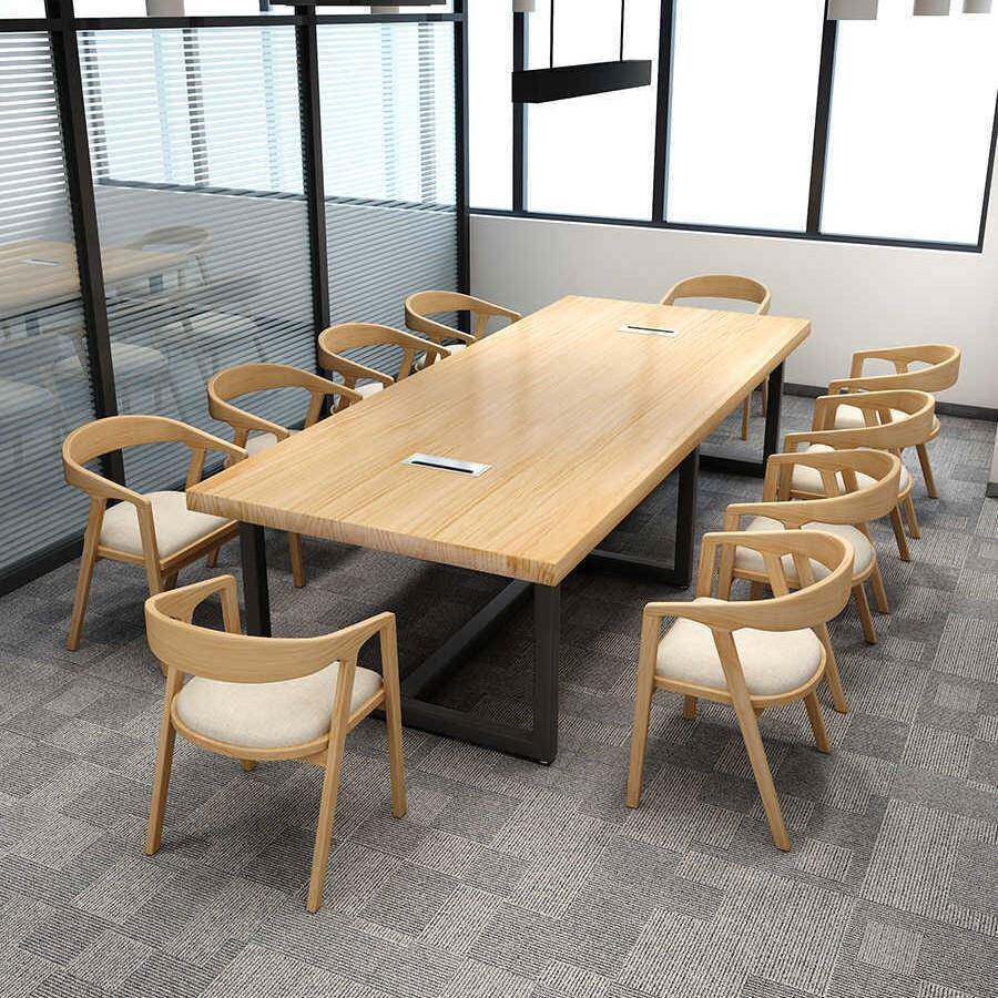 工业风实木会议桌长桌简约长条桌工作台铁艺办公桌电脑桌图书馆桌