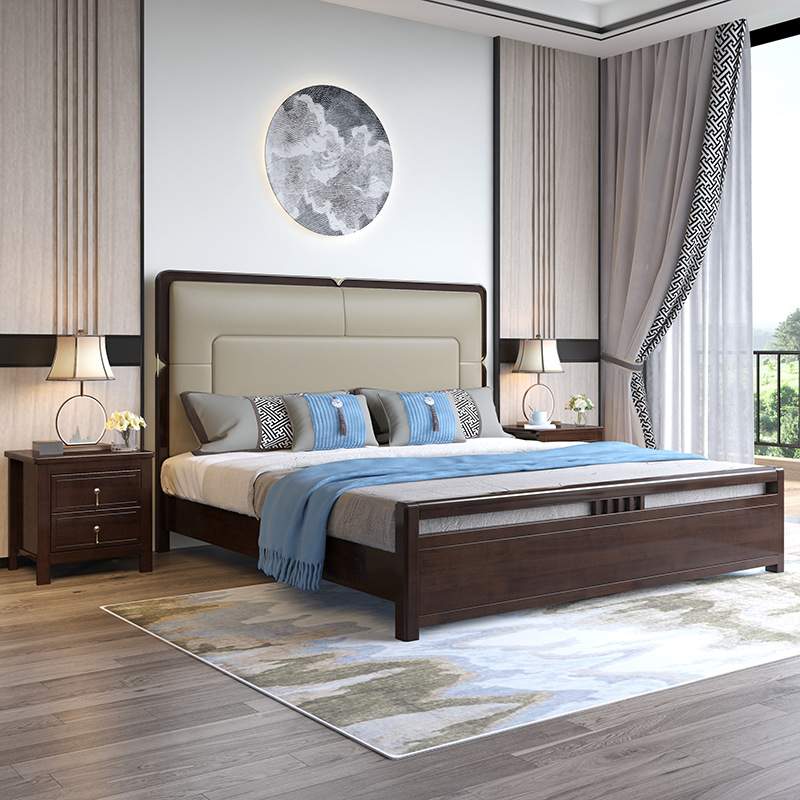 典威新中式实木床主卧双人床 高箱储物大床家用1.8米卧室木质家具