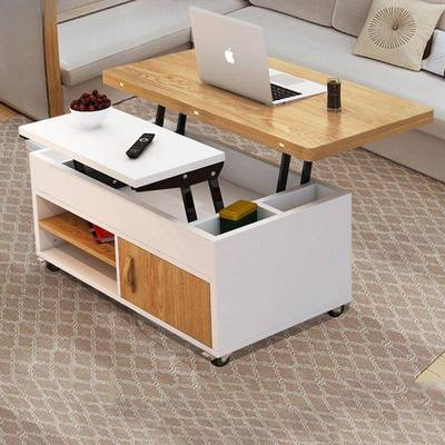 小户型升降茶几餐桌两用实木可移动折叠带轮一体式家用变1米餐桌