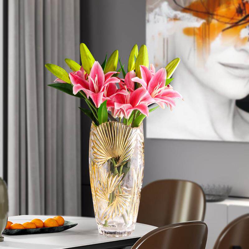 金色欧式水晶玻璃花瓶北欧创意大干花富贵竹餐桌客厅插花摆件