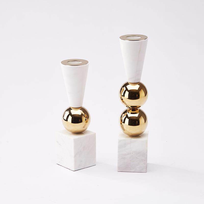 现代简约大理石烛台样板间装饰品软装配饰家居别墅店铺精品摆件