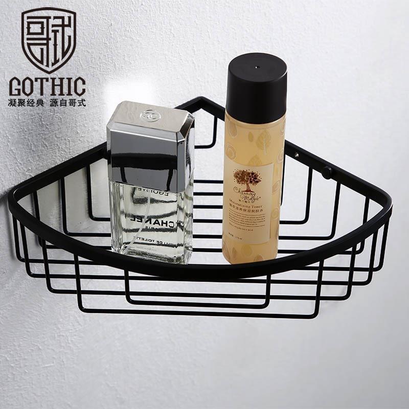 哥式GOTHIC黑色304不锈钢墙转角淋浴房置物架三角网篮浴室五金件