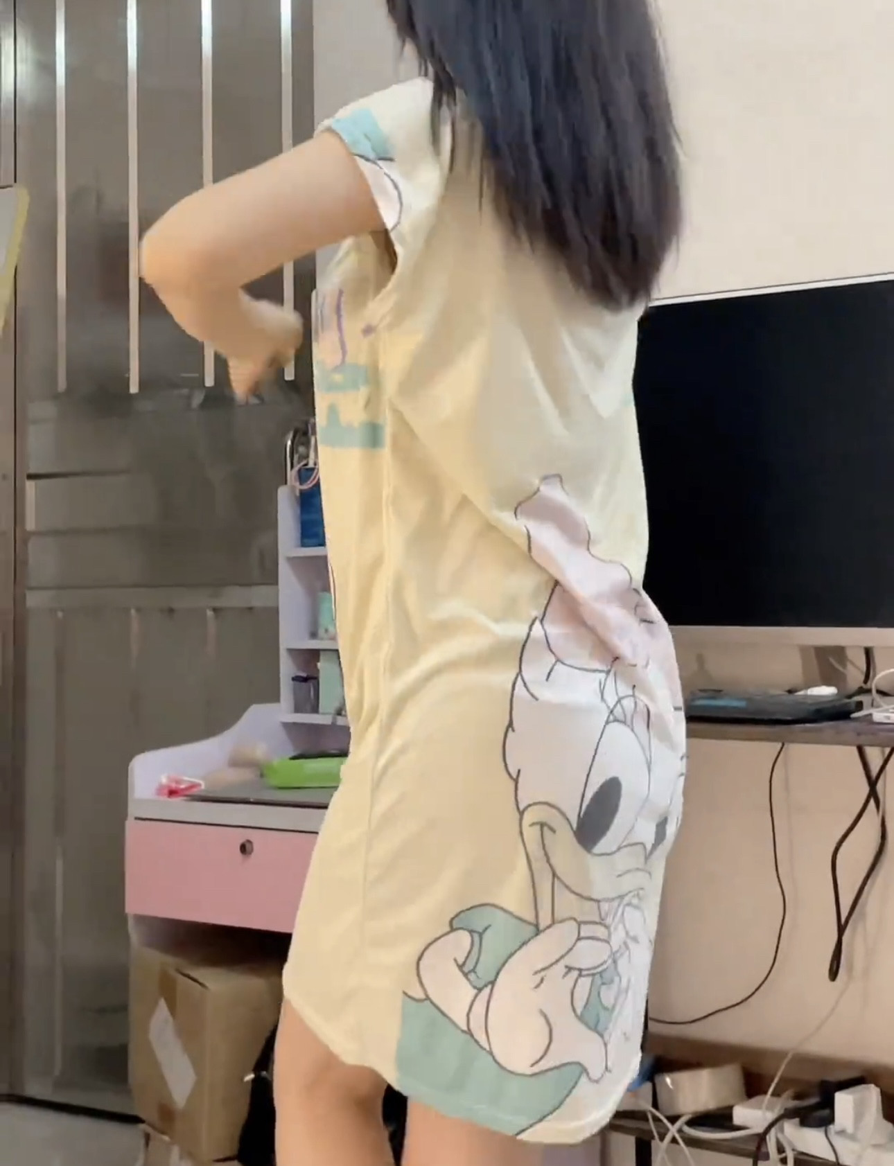 新款夏季纯棉短袖睡裙女士韩版卡通学生宽松大码中长连衣裙可外穿