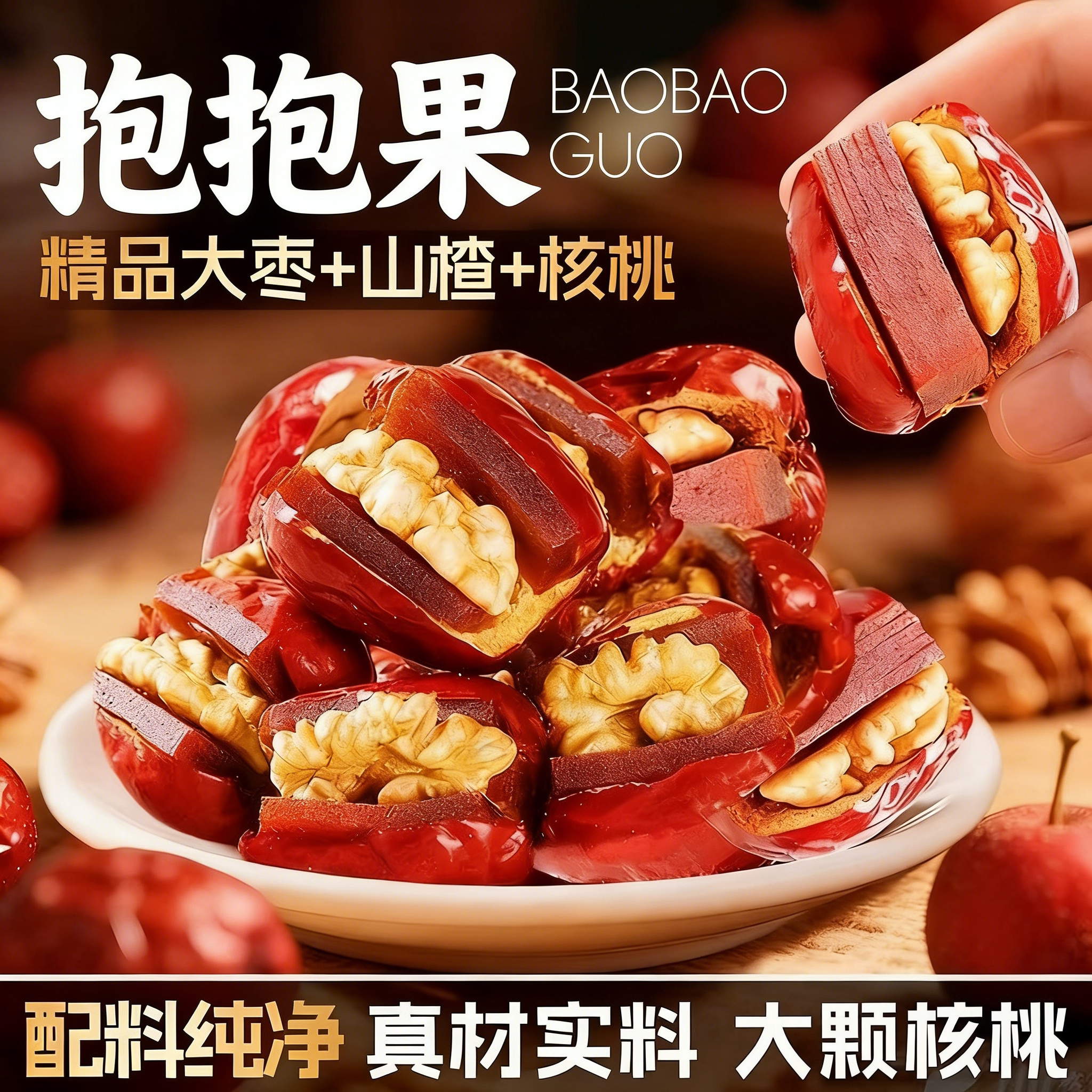 红枣夹核桃仁山楂糕酸甜抱抱果新疆和田大枣夹心派孕妇枣糕小包装