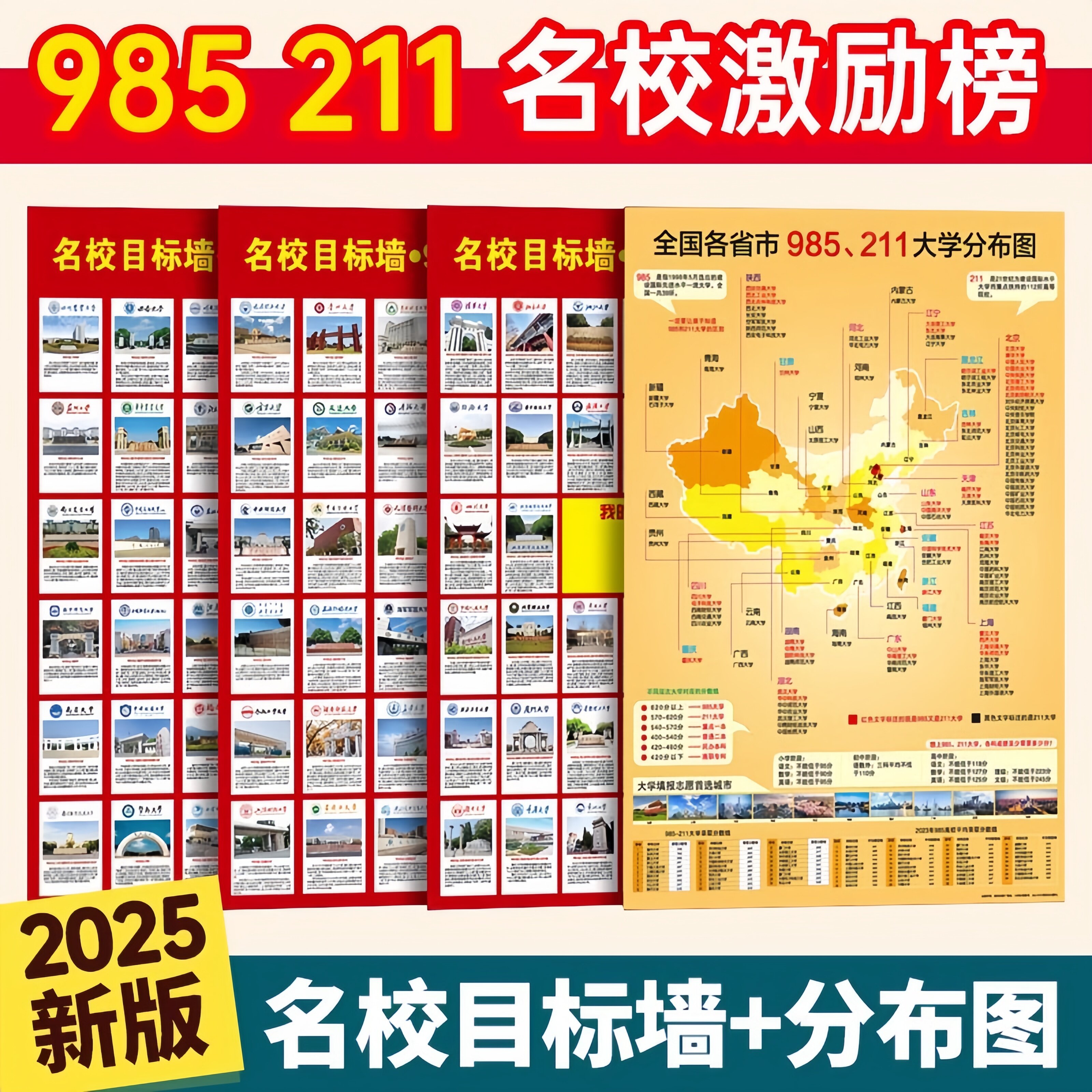 985名校211目标墙贴带分数高考全中国名牌大学国外高中教室墙挂图