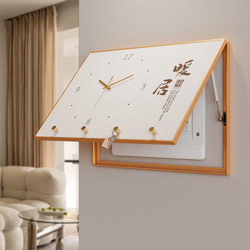 电表箱画装饰画2022新款客厅带时钟钟表横版竖版液压推拉遮挡挂画