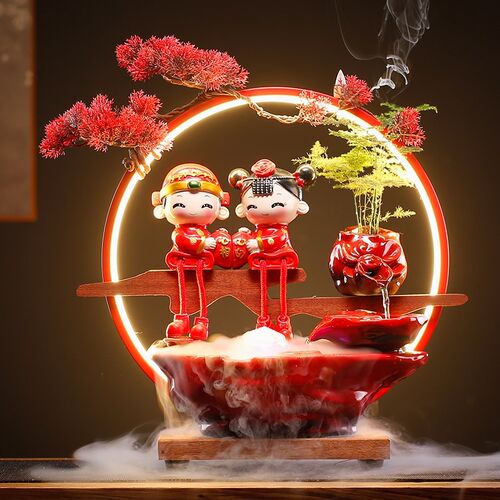 流水摆件新婚结婚礼物送新人创意加湿器情人节一对新中式婚庆礼品