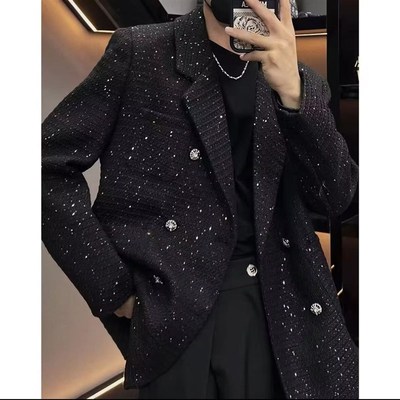 高级感星空烫金西装男夜店发型师秋冬季新款潮流垫肩高端西服外套