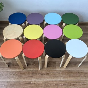 小圆凳实木凳子家用餐桌矮凳现代简约成人坐凳可叠放多色椅子餐凳