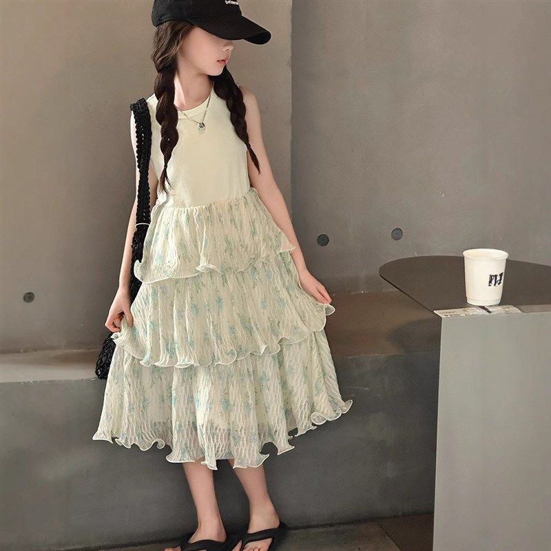 女童连衣裙夏装2025新款儿童无袖碎花蛋糕裙洋气韩版荷叶边背心裙,童装/婴儿装/亲子装,连衣裙,淘宝优惠券,粉丝福利购,淘宝优惠卷
