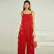 红色吊带连体阔腿裤 女夏高腰气质连身宽松连衣裤 大码 2021新款 裙裤