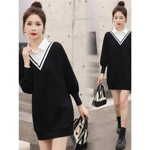 高级感加绒卫衣女春秋小个子穿搭洋气中长款遮屁股显X瘦休闲连衣