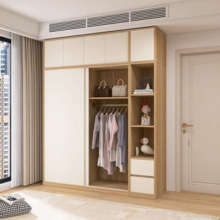 家用卧室超薄推拉门衣柜现代简约滑门衣帽间实木移门衣橱一门到顶