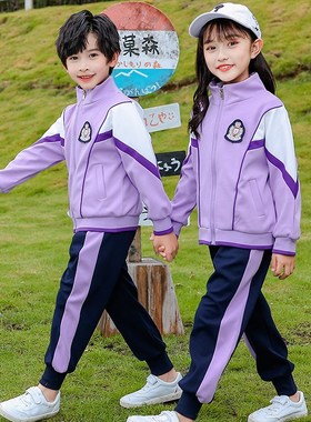 纯棉小学生校服春秋装紫色儿童运动会班服三件套英伦风幼儿园园服