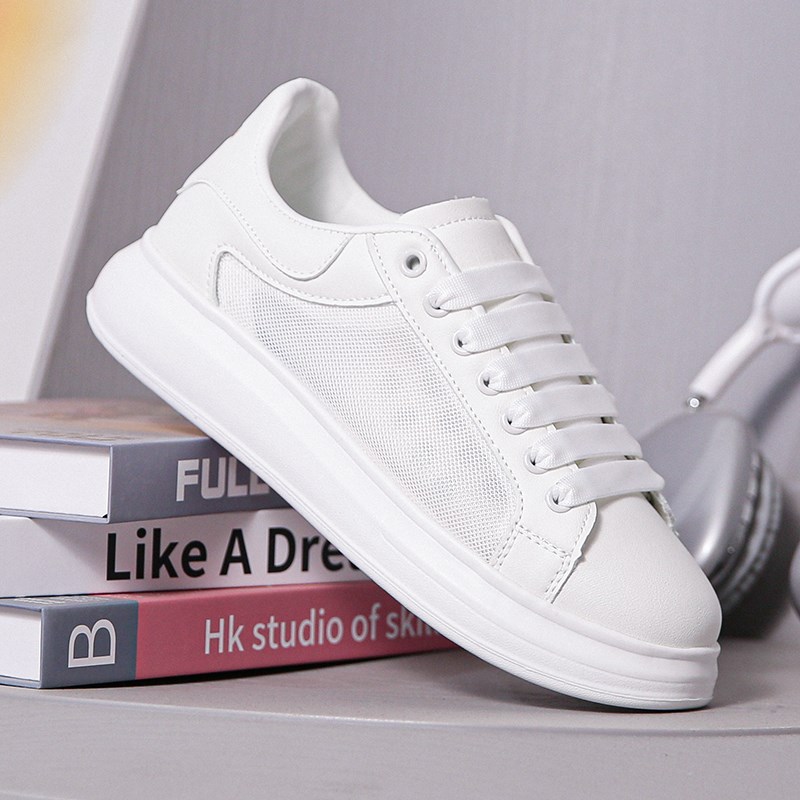 网鞋夏季新款白色女鞋增高厚底网面透气小白鞋情侣运动休闲鞋子男