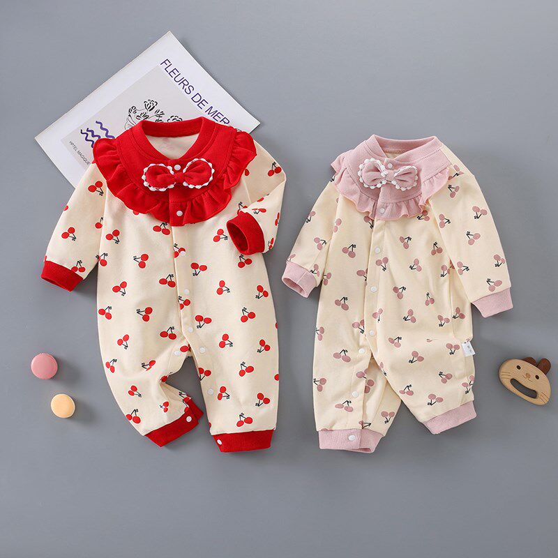 新生儿婴儿连体衣秋衣01岁女宝宝洋气公主哈衣可爱外出爬服春秋装