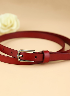 皮带女真皮头层牛皮本命年红色女士腰带细款简约休闲百搭青年裤带
