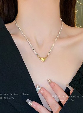 时尚简约爱心项链法式个性气质锁骨链小众百搭冷淡风轻奢项饰