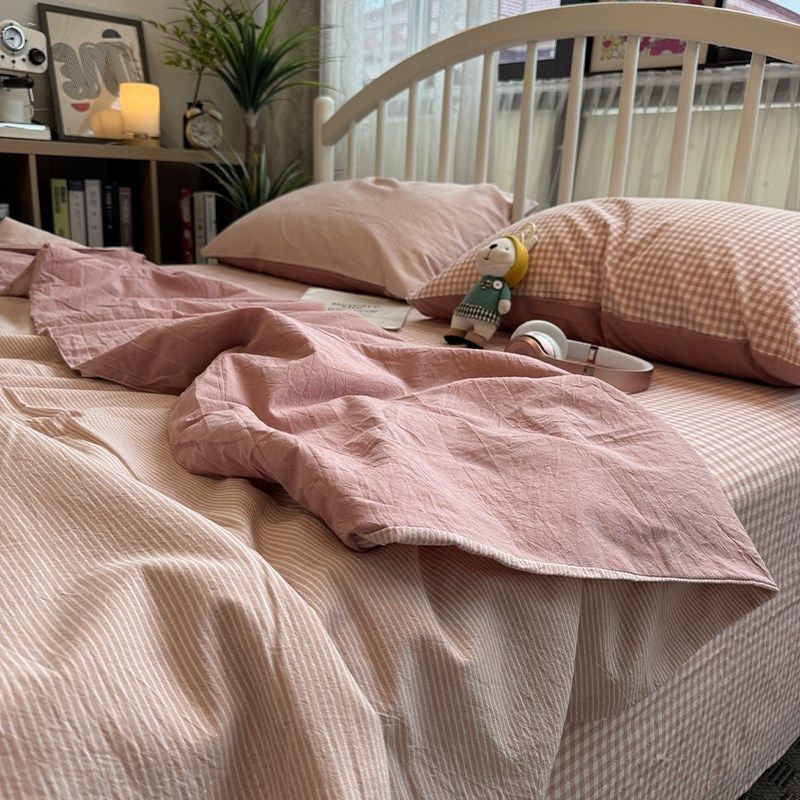 日式可水洗空调被四件套夏季简约全棉水洗棉夏凉被纯色双人薄被子,床上用品,化纤被,淘宝优惠券,粉丝福利购,淘宝优惠卷
