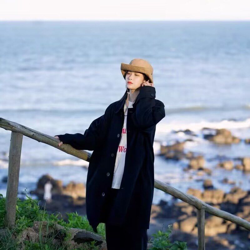 秋季日系潮流中长款工装风衣外套女BF风流行复古宽松显瘦百搭大衣