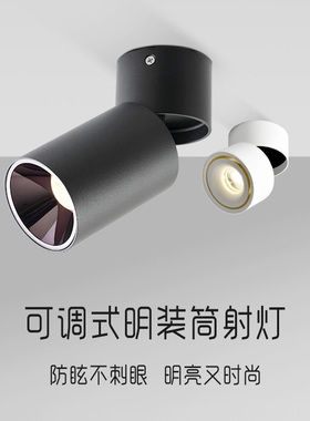 明装射灯可调角度LEDq客厅卧室简约无主灯轻奢极简品质聚光筒灯牧