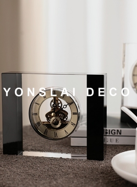 北欧简约水晶钟中古座钟银芯家用时钟书桌玄关客厅样板间装饰摆饰