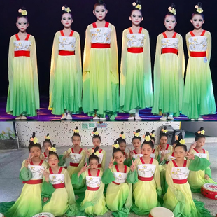 踏春行儿童古典舞水袖演出服女中国风汉唐服表演服采薇绿色舞蹈服