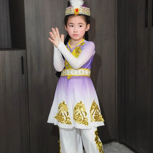 巴郎仔儿童演出服新疆舞蹈服维吾尔族女童铃鼓舞晨曦中的玫瑰表演