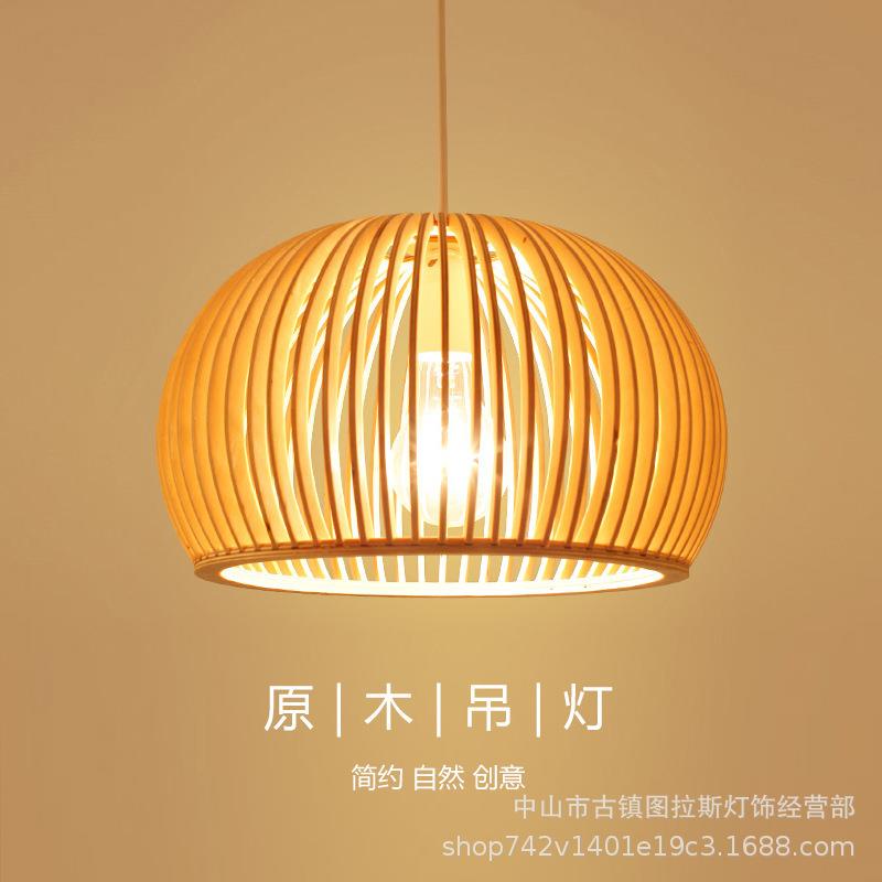 实木日式餐厅吊灯禅意创意原木东南亚灯具料理店木艺过道卧室吊灯