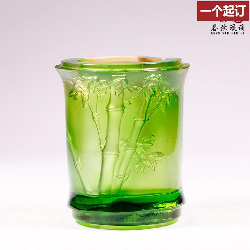琉璃竹子笔筒祝福名片座实用摆件商务礼品公室摆设工艺品