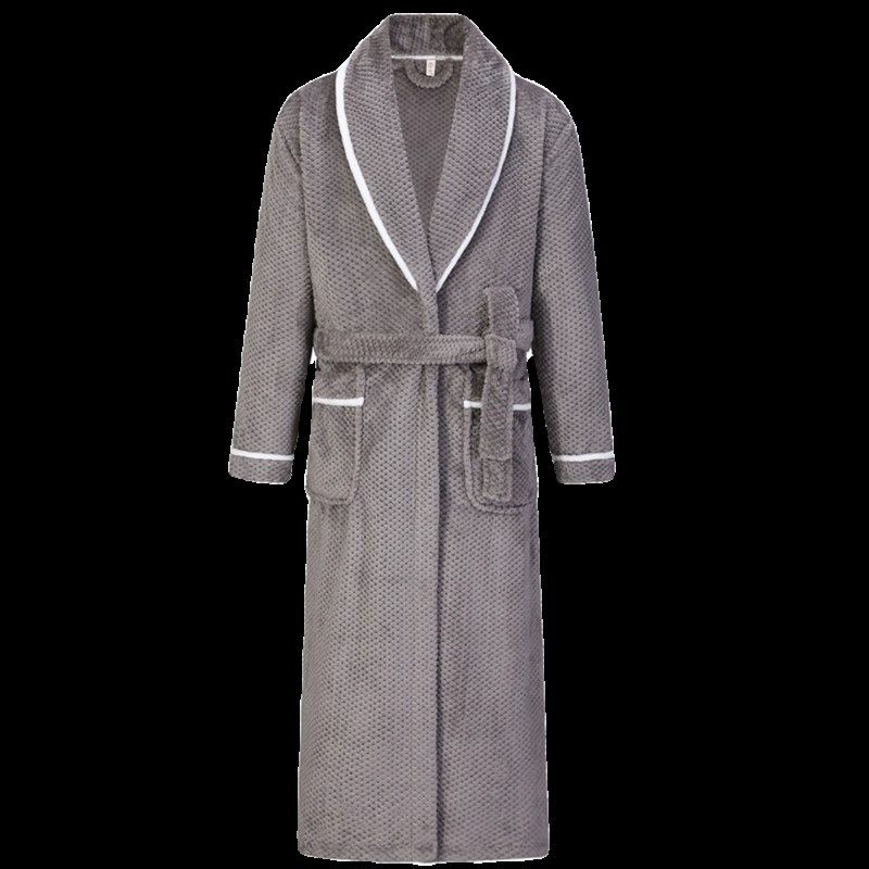 冬季男款睡衣长袍加绒加厚法兰绒睡袍晨袍洗澡酒店浴袍珊瑚绒浴衣