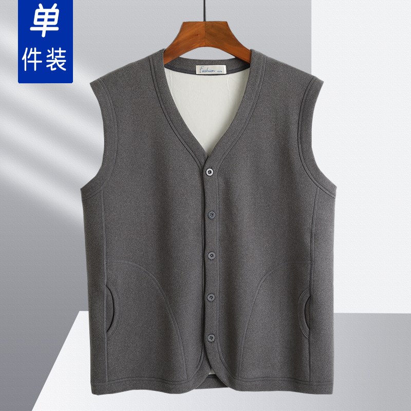 秋冬爸爸装中老年男人加绒加厚德绒马甲内衣外套开衫保暖爷爷背心