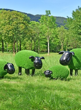 户外植草羊雕塑卡通动物玻璃钢公园林景观小品草坪装饰品落地摆件