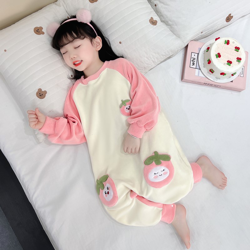 女童睡衣2024新款秋冬奥利绒连体衣女宝宝休闲加厚保暖款式居家服