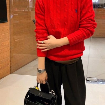 亲子装大红色一家三口毛衣男女童宝宝中大童秋冬针织衫父母子春节