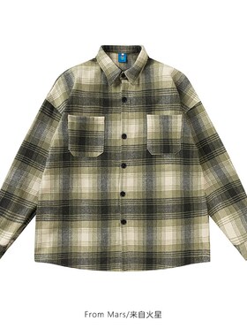 From Mars错过的时间 国潮复古格子长袖衬衫外套宽松休闲百搭衬衣