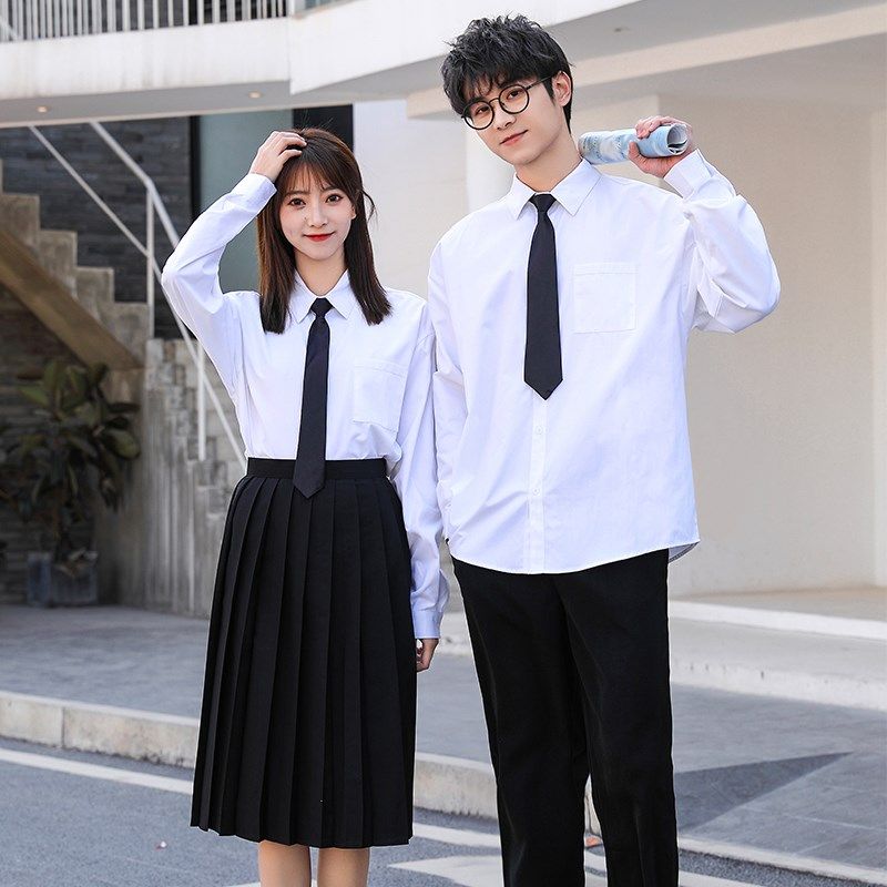 夏季jk制服男女衬衣休闲情侣宽松短袖衬衫套装学院风寸衫班服定制