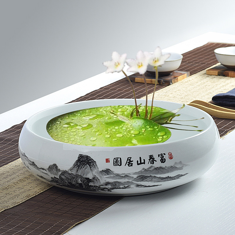 简约水仙陶瓷花盆铜钱草专用盆水培塔竹碗莲无孔特大口径水养花盘