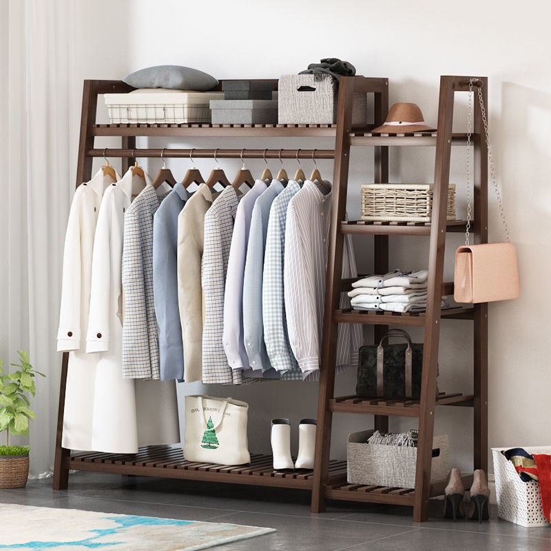 实木落地挂衣架加粗立式卧室简易衣帽架多功能衣柜衣服置物架木质