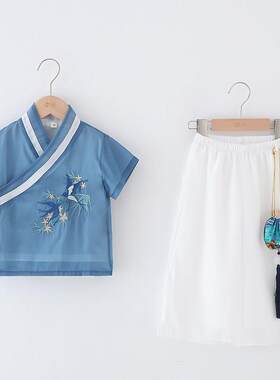 中国风汉服男童改良古装夏季套装儿童唐装薄款宝宝六一演出服男孩