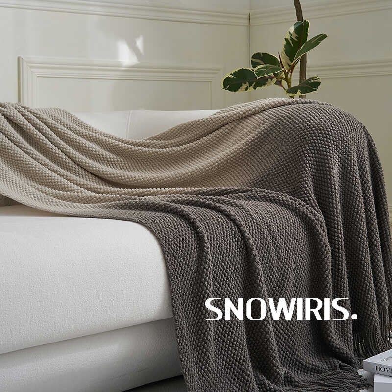 中古风高级感沙发毯子灰白简约渐变色针织毛毯客厅装饰午休盖搭毯