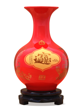 景德镇陶瓷器花瓶中国红玄关客厅摆件别墅摆设办公室装饰工艺品