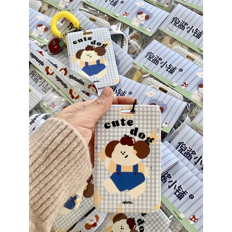 格子上班挂脖校卡女创意加厚大号卡套学生卡通办公室保护壳文具新