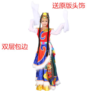 女藏袍 藏服蒙古民族表演服装 新款 藏族舞蹈演出服儿童成人藏族水袖