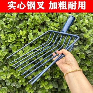锰钢实心多股钢叉农用草叉加粗五齿铁叉密齿粪叉老式家用大号草叉